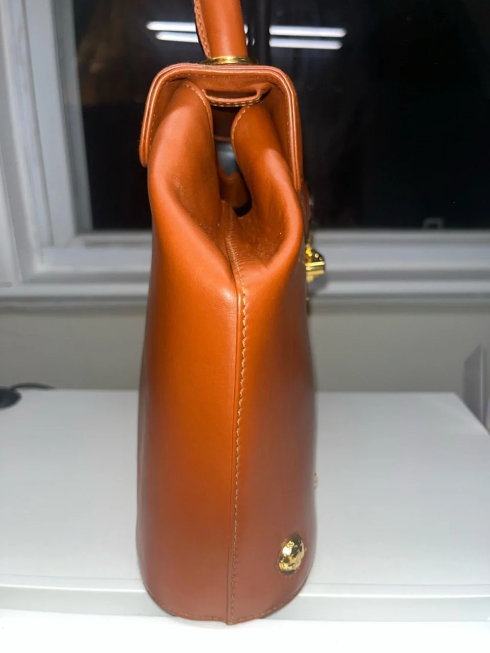 Salvatore Ferragamo Vintage Caramel Leather Top-Handle Bag with Silk Scarf (COA) - Picture 5 of 16